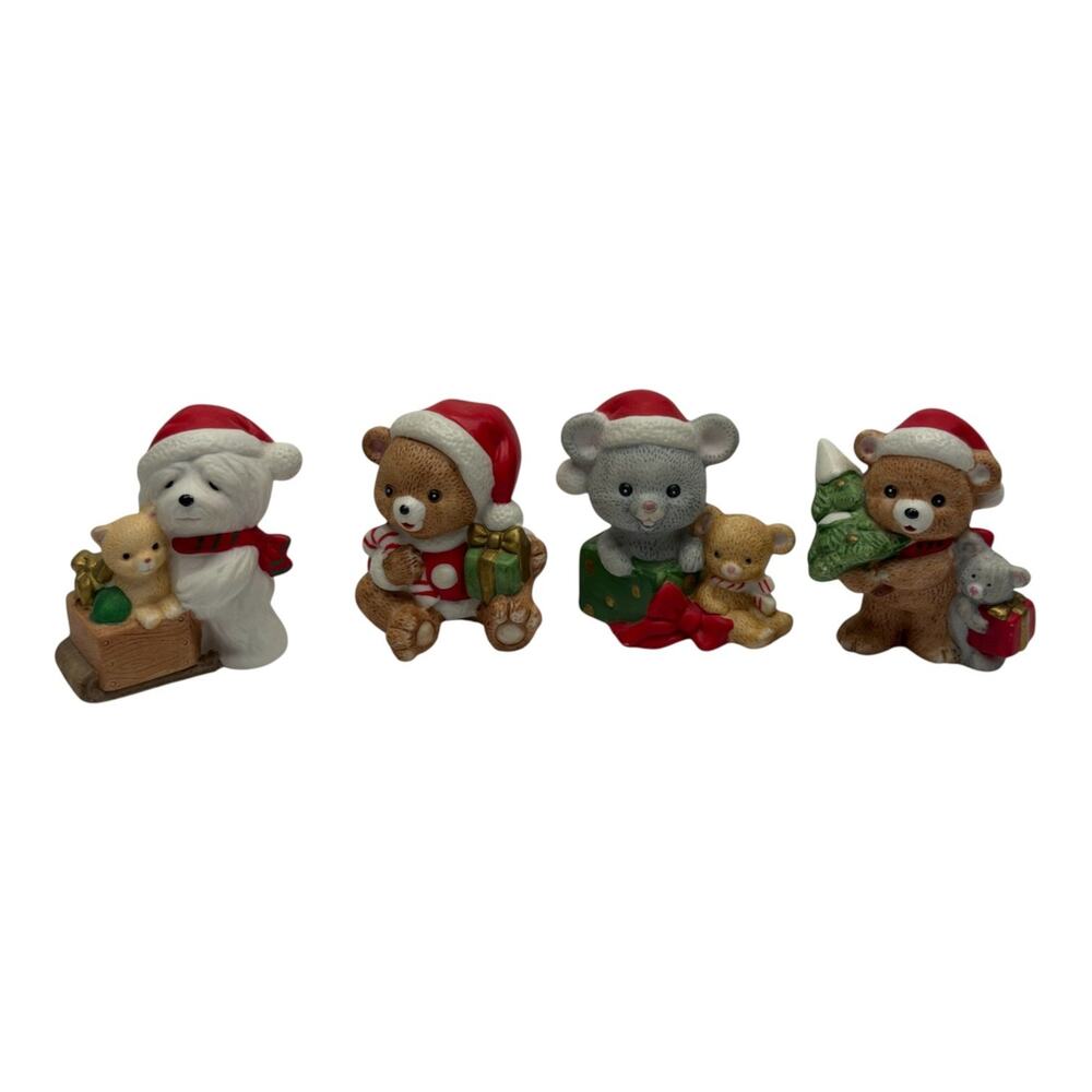 HOMCO Teddy Bear Figurine Set Lot of 4 Small Mixed Outfits MPN 5254